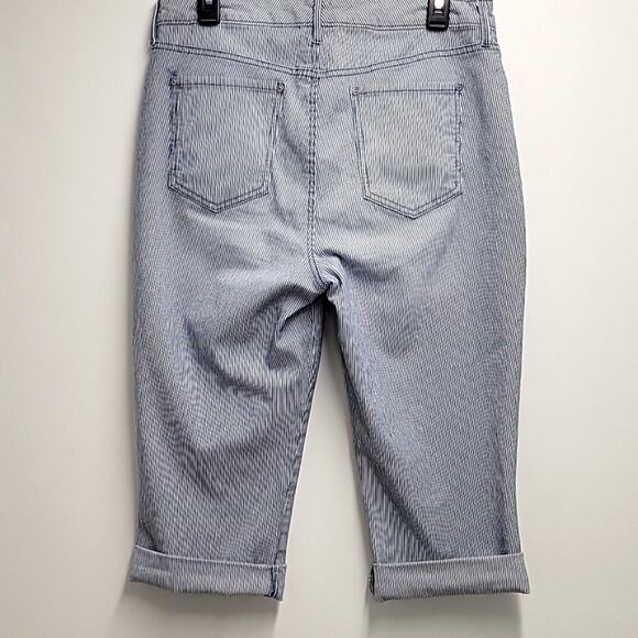 Gloria Vanderbilt Navy and White Pinstriped Capri Pants 5 Pocket Woman's Size 14 - Picture 6 of 11